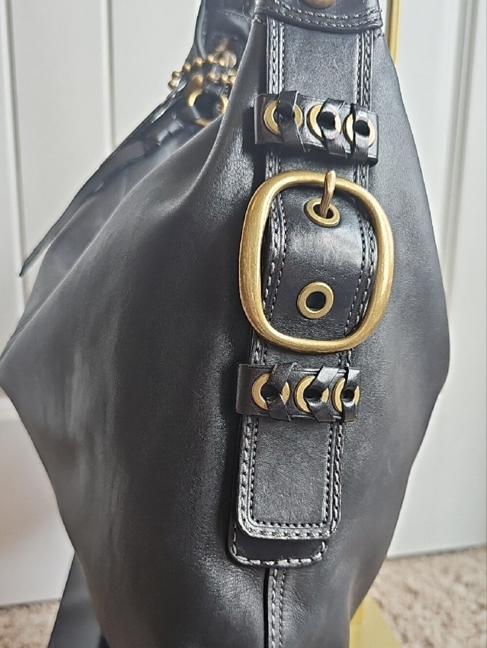 Coach XL Bleecker Black Burnished Leather Felicia Hobo Bag 11424 Tattersall EUC - Picture 7 of 14